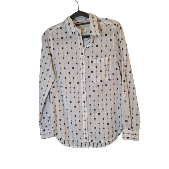 Maeve Anthropologie Clip Dot Relaxed Button‎ Down White Black Size Small - Picture 1 of 12